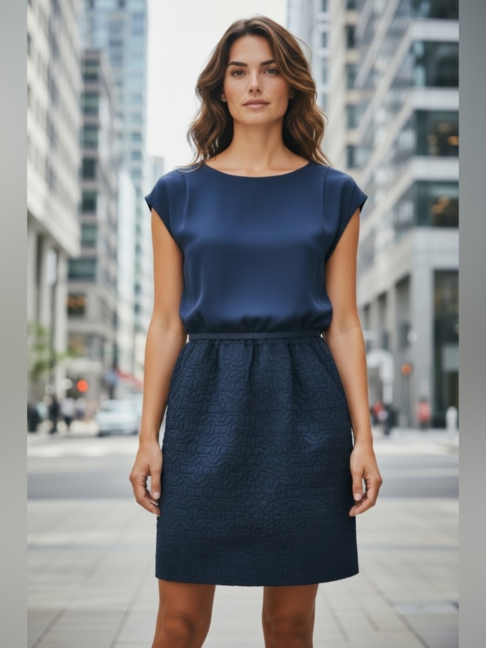 Marc by Marc Jacobs Silk‎ Top Dress Navy Mixed Media Mini Size 4 Cap Sleeve
